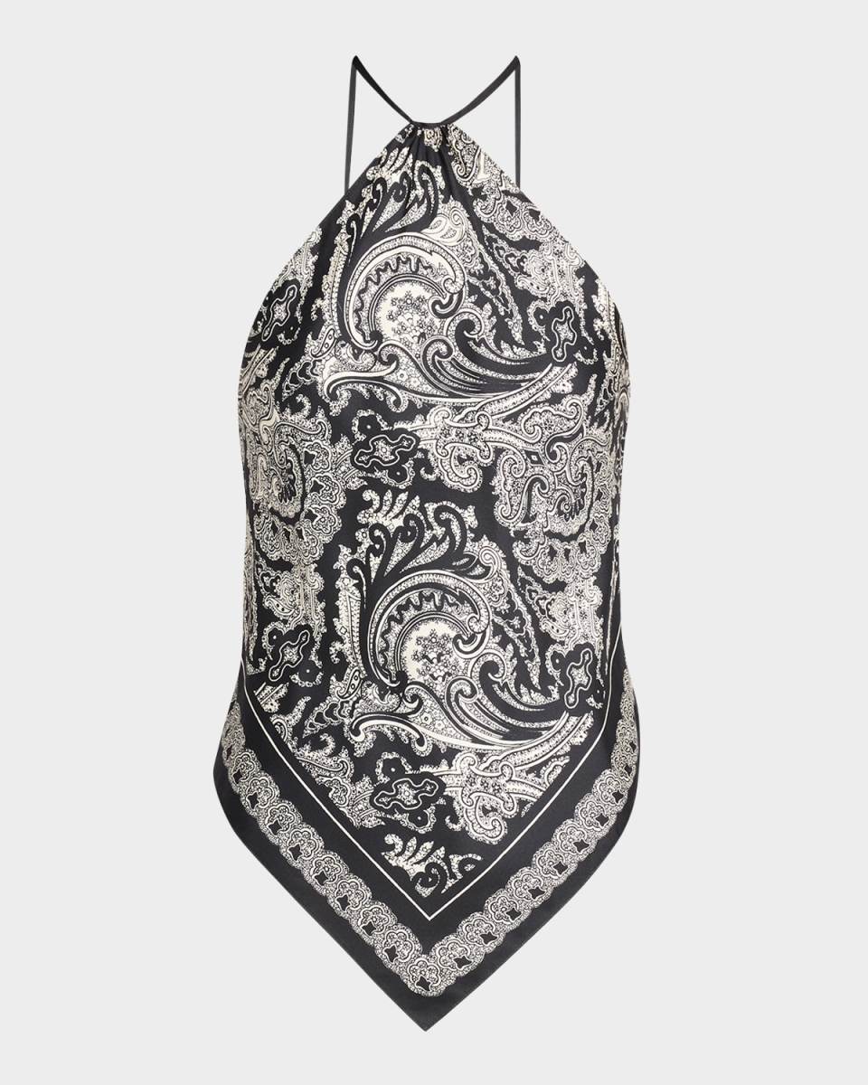 Audrey Paisley-Print Silk Scarf Cami Top
